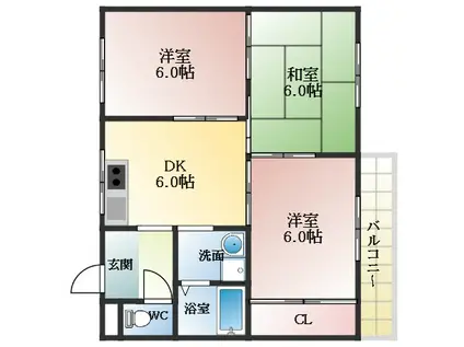 天美ローズマンション(3DK/4階)の間取り写真