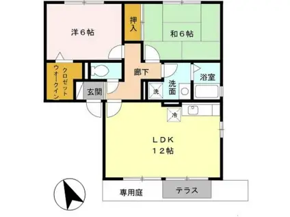 ボナールB棟(2LDK/1階)の間取り写真