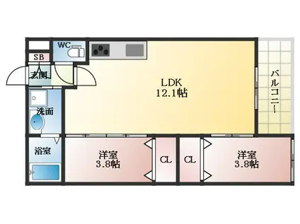 アバンティオ北花田(2LDK/1階)の間取り写真