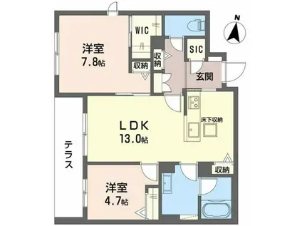 オーバチェア(2LDK/1階)の間取り写真