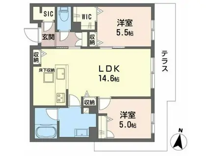オーバチェア(2LDK/1階)の間取り写真