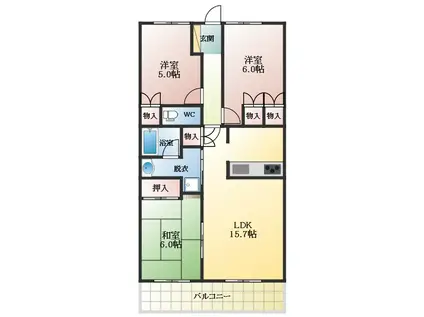 グランドメゾン富田林(3LDK/3階)の間取り写真