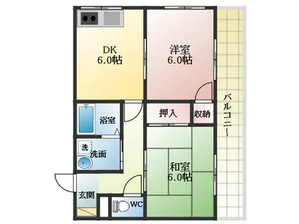 近鉄長野線 喜志駅 徒歩1分 5階建 築34年(2DK/2階)の間取り写真