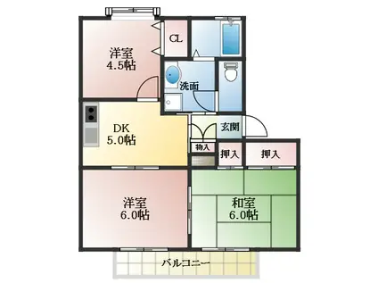 パークハイツA棟(3DK/2階)の間取り写真