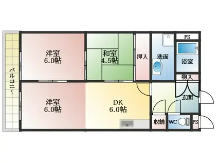 柏原ファミリーハイツ(3DK/4階)の間取り写真