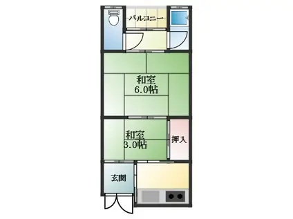近鉄南大阪線 高鷲駅 徒歩10分 1階建 築47年(2DK)の間取り写真