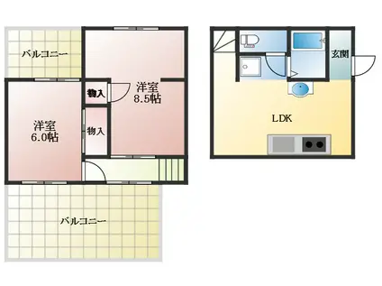 シャトールメール(2LDK/5階)の間取り写真