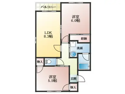 セレネ藤井寺(2LDK/1階)の間取り写真