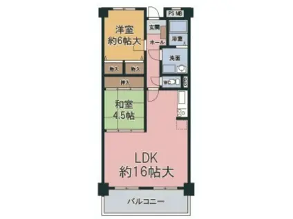 レジデンス佃(2LDK/4階)の間取り写真