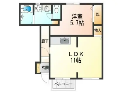 近鉄長野線 喜志駅 徒歩15分 2階建 築24年(1LDK/1階)の間取り写真