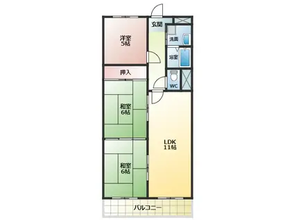 ディオハイツ金剛(3LDK/1階)の間取り写真