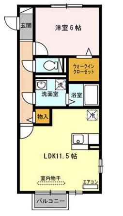 ドリーム葉月 七番館(1LDK/2階)の間取り写真