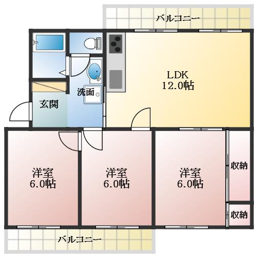 フラワリータウンC棟(3LDK/2階)の間取り写真