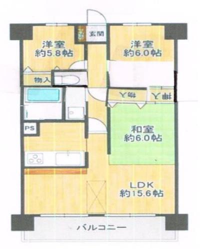 ライオンズマンション金剛寺池台(3LDK/9階)の間取り写真