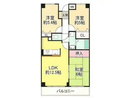 グランパス富田林(3LDK/2階)の間取り写真