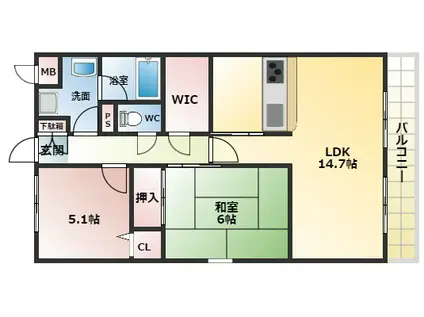 リヴィエール寺内町(2LDK/3階)の間取り写真