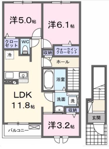 メゾン ド グレイスA(3LDK/2階)の間取り写真