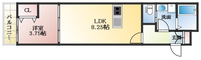 リーヴェ恵我之荘(1LDK/3階)の間取り写真