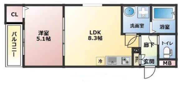 D.CREART松原FELIZ(1LDK/3階)の間取り写真