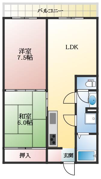 東部マンション(2LDK/2階)の間取り写真