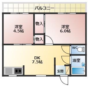 玉手山グリーンハイツ(2LDK/2階)の間取り写真