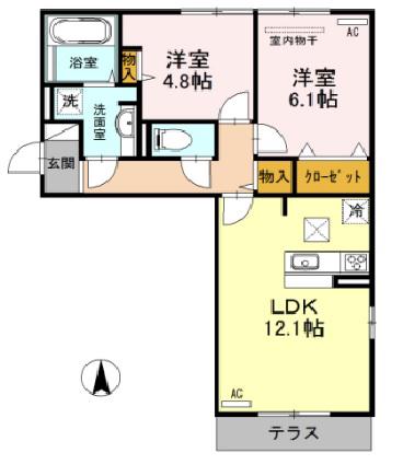 カーサコムロ(2LDK/2階)の間取り写真