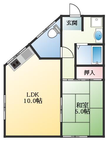 藤井寺大発マンション(1LDK/3階)の間取り写真