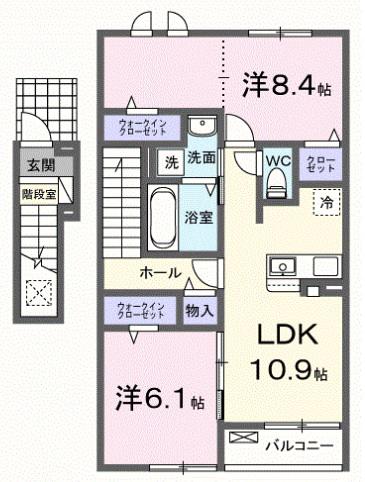 ラ・カーサ ドルチェ(2LDK/2階)の間取り写真