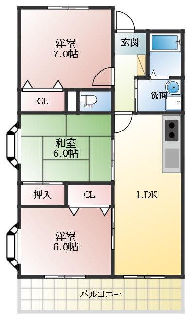 ルミエール藤ヶ丘(3LDK/1階)の間取り写真