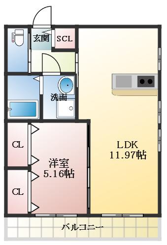 フルーリィア(1LDK/3階)の間取り写真