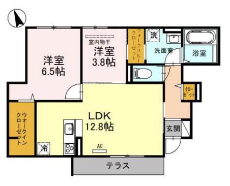 グレイシャス天美 B棟(2LDK/1階)の間取り写真