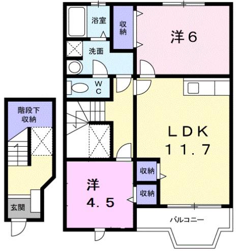 フローラ(2LDK/2階)の間取り写真