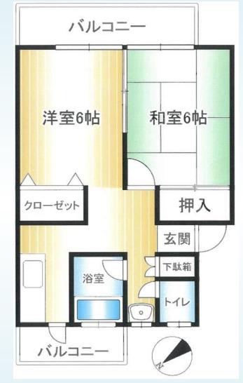 国分旭ヶ丘1棟(2DK/3階)の間取り写真