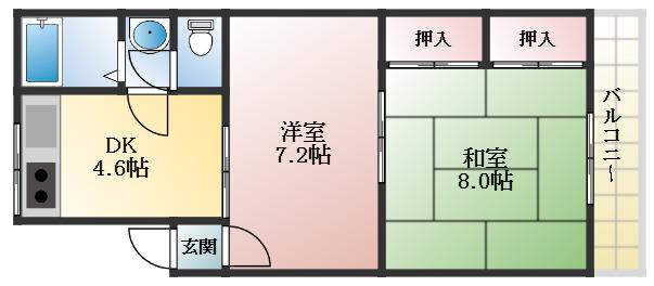 羽曳が丘ハイコーポⅡ号棟(2DK/2階)の間取り写真