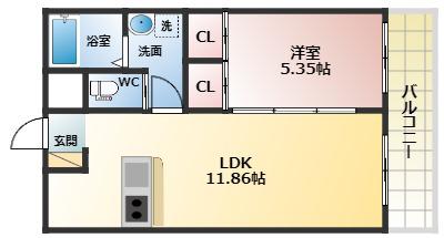 RZ VILLAGE N棟(1LDK/1階)の間取り写真