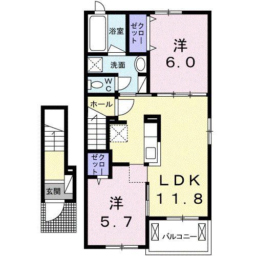 エレガント高鷲(2LDK/2階)の間取り写真