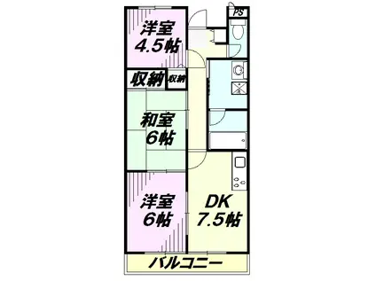 ヒルグレイス武蔵野(3DK/1階)の間取り写真