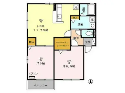 ボヌール(2LDK/2階)の間取り写真
