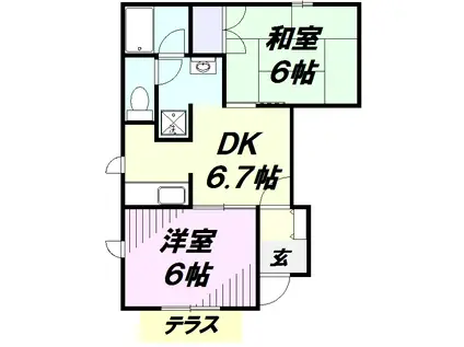 ウッディ・ハウスA(2DK/1階)の間取り写真