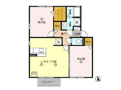 パルヴィラージュC棟(2LDK/2階)の間取り写真