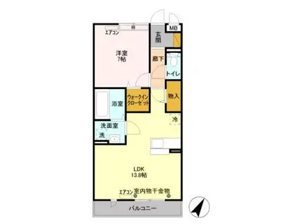 エスポワール神明(1LDK/2階)の間取り写真