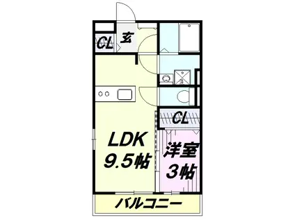 グリシーヌA(1LDK/2階)の間取り写真