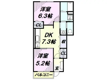 グリムローズガーデン(2DK/1階)の間取り写真
