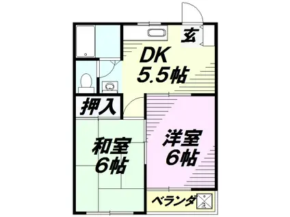 エステート和ヶ原B(2DK/1階)の間取り写真