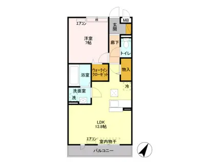 エスポワール神明(1LDK/1階)の間取り写真