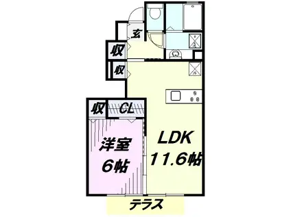 ヴェルデ(1LDK/1階)の間取り写真