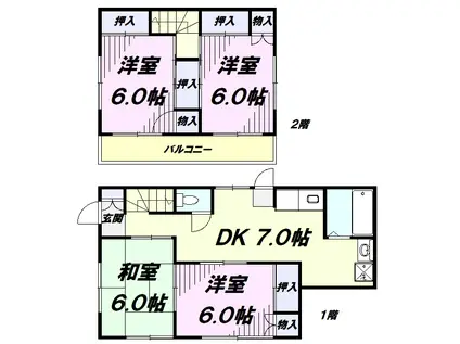 西武池袋・豊島線 所沢駅 徒歩5分 2階建 築56年(4DK)の間取り写真