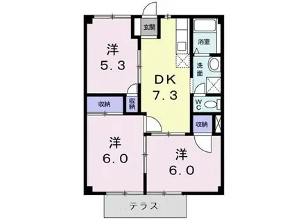 フラワーハイツA(3DK/1階)の間取り写真