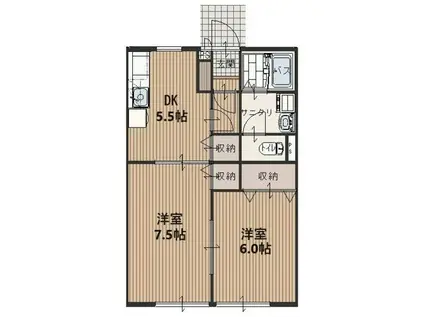 コンフォート柏原B棟(2DK/1階)の間取り写真