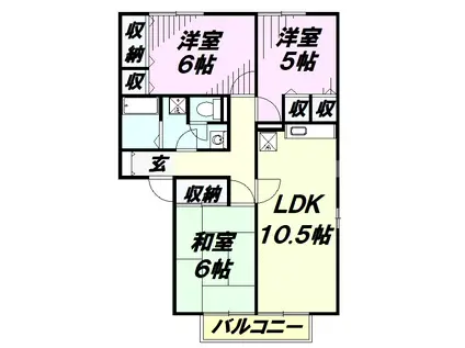 ディアコートC(3LDK/1階)の間取り写真